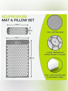 Acupressure Mat & Pillow Set - Gray/White